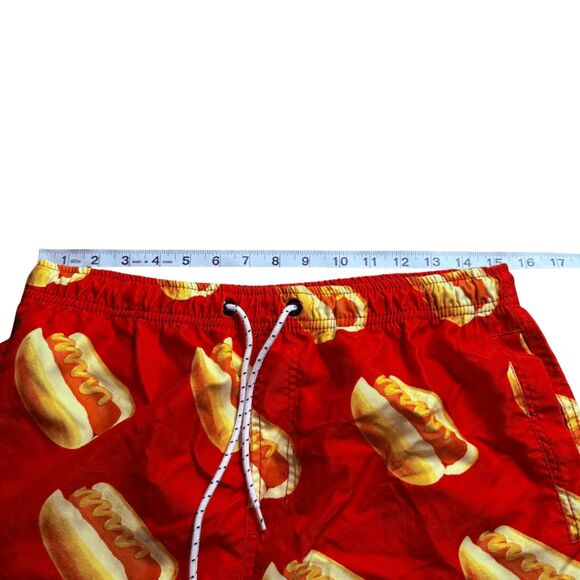 Neff Men's Hotdog Print Drawstring Swim Trunks‎ Red Yellow Size Medium - Picture 7 of 9